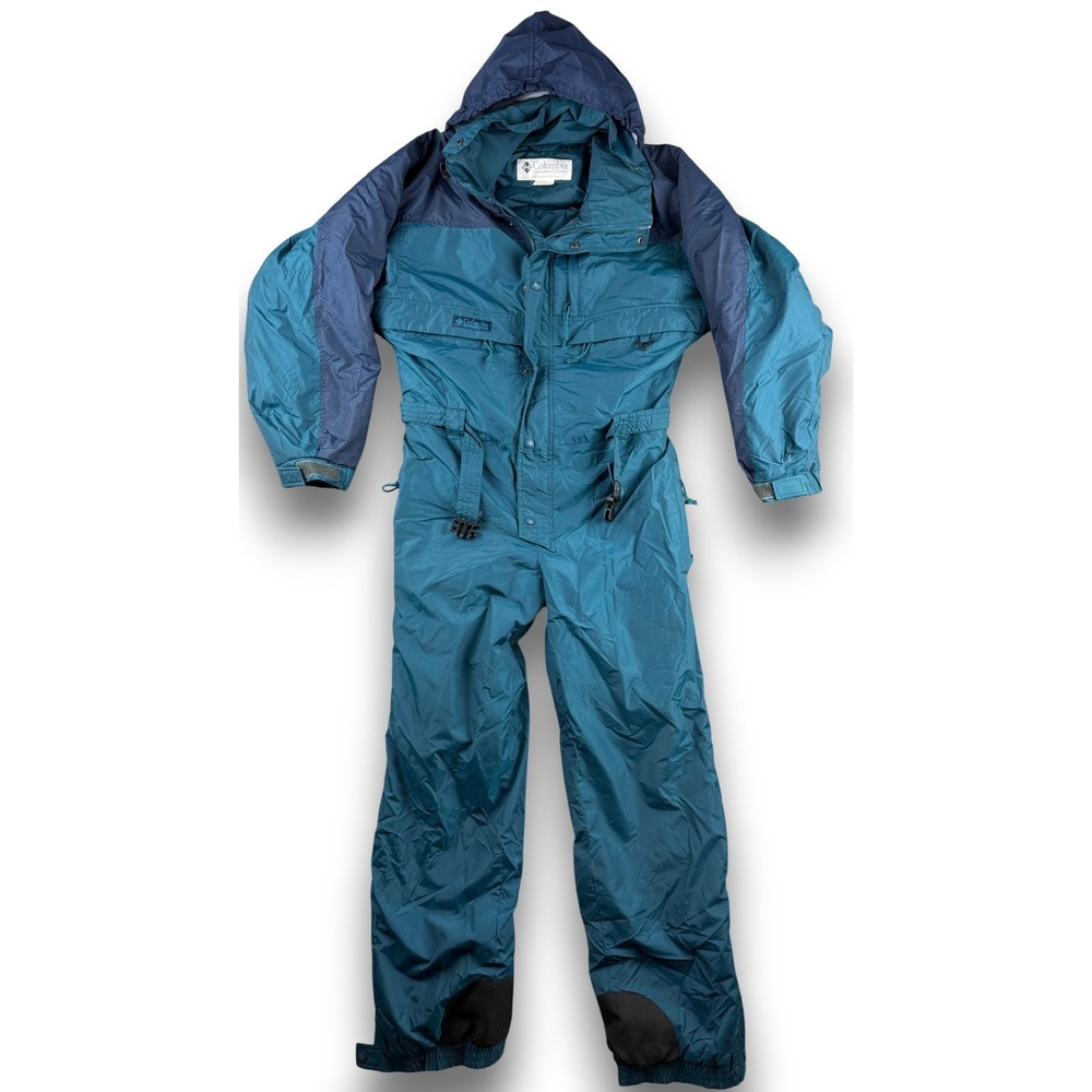 Columbia Ski Suit Mens M Blue Vintage Hooded One Piece Snowsuit‎ Winter Outdoor